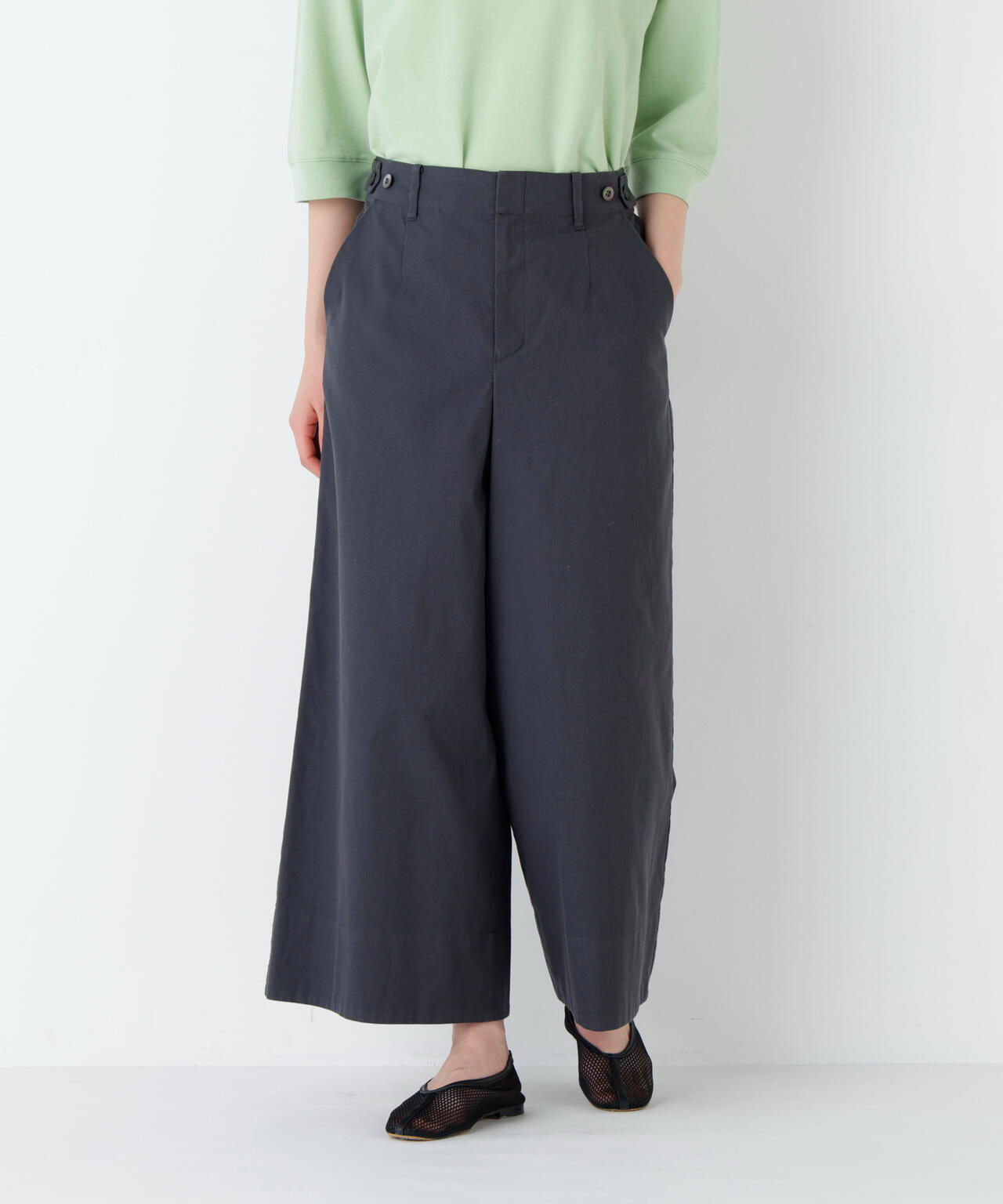 ✨️新品✨️ FUGAFUGA パッチワーク ガウチョパンツ ネイビー/グレー 定番 / マルチサイズ /洗える》コードストレッチガウチョパンツ