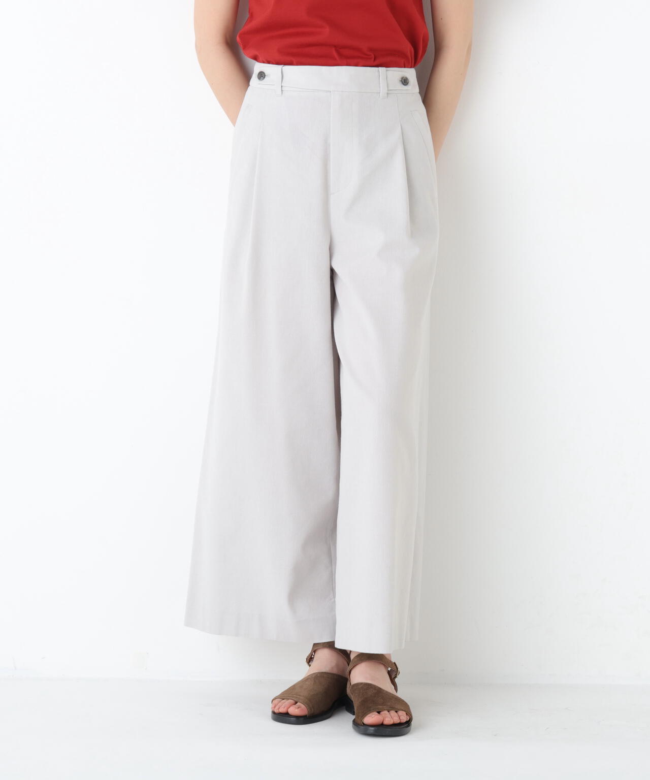 《名品 / マルチサイズ / 洗える》ドライタッチリネン混ガウチョパンツ