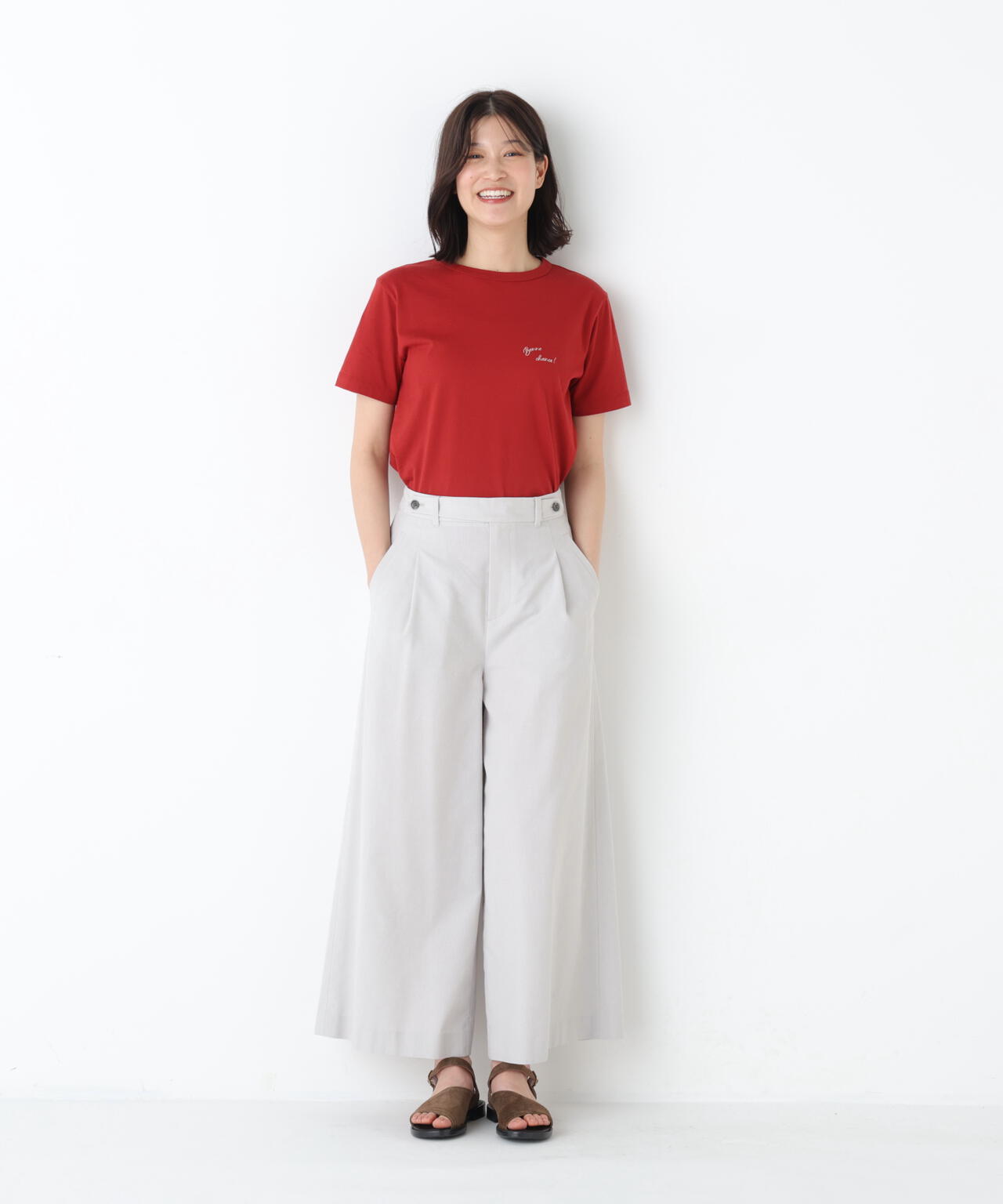 《名品 / マルチサイズ / 洗える》ドライタッチリネン混ガウチョパンツ