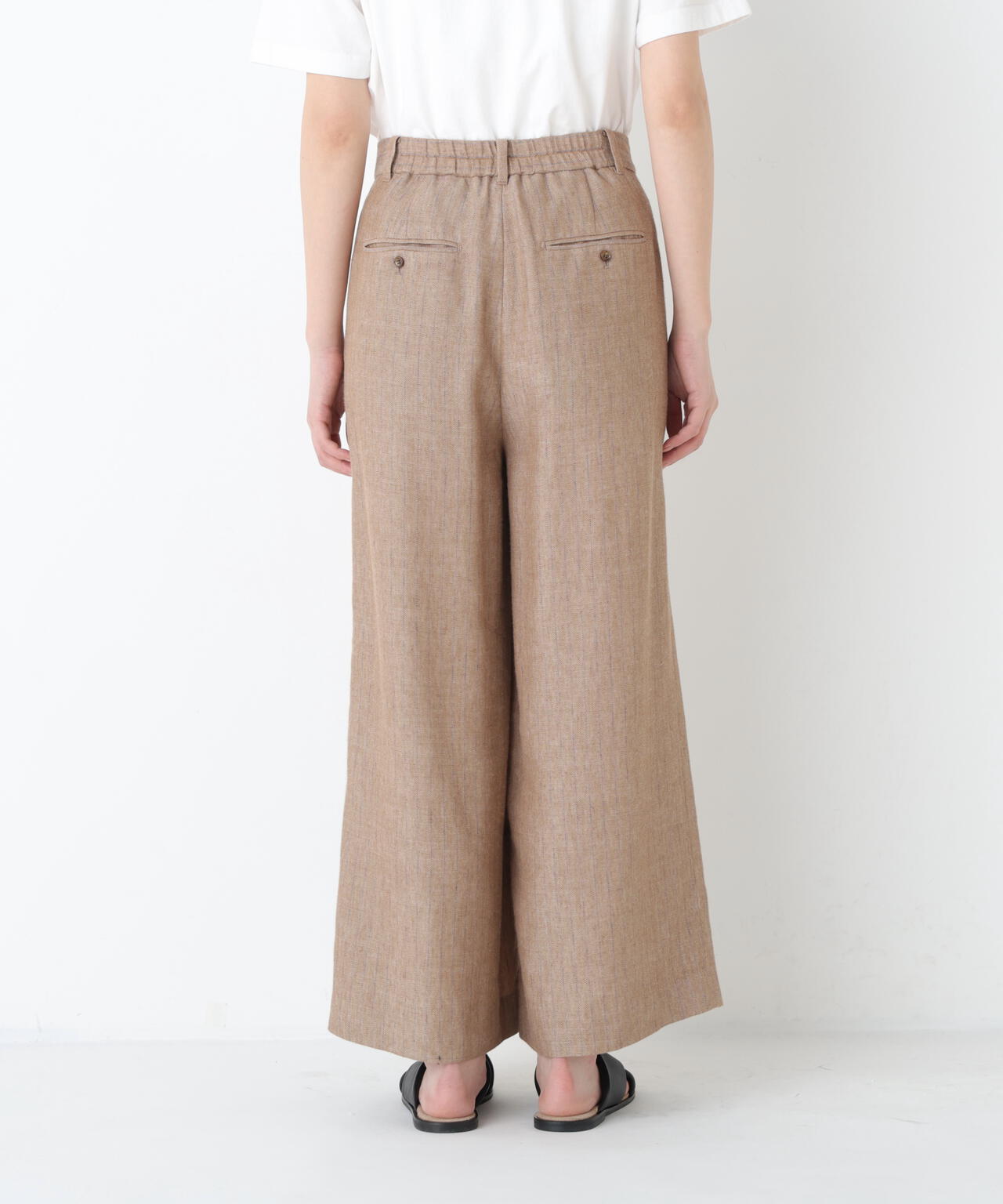 《名品 / マルチサイズ / 洗える》ドライタッチリネン混ガウチョパンツ