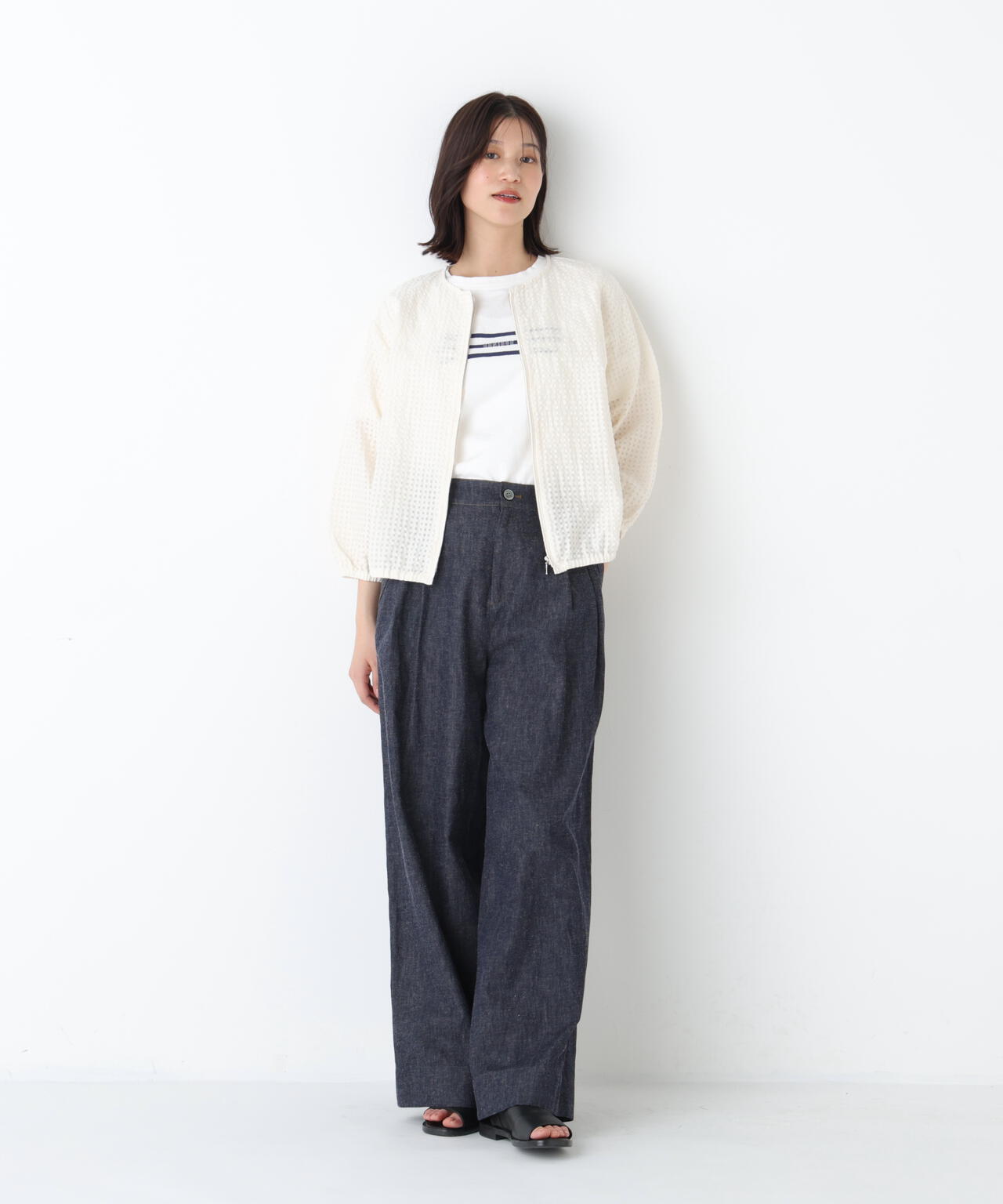《洗える》綿麻ライトオンスデニムワイドパンツ