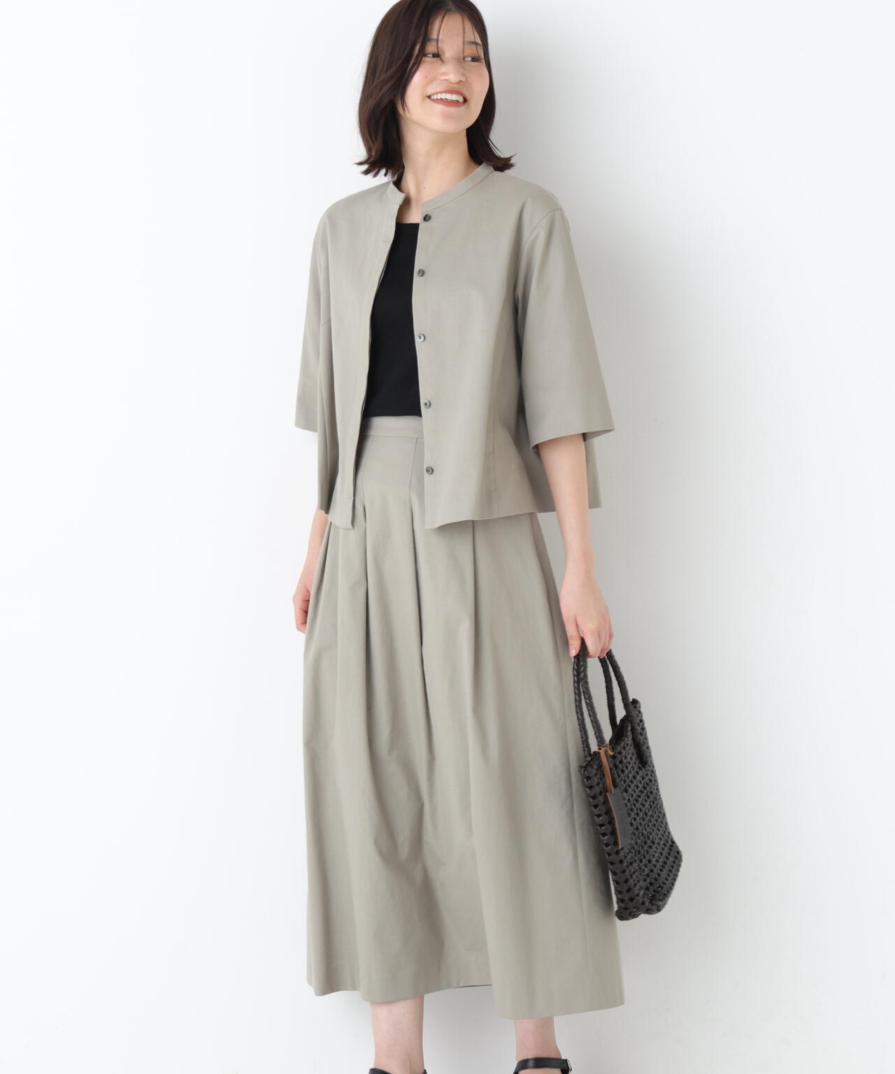 《リネン混/ 洗える》ストレッチタンブラーセットアップ