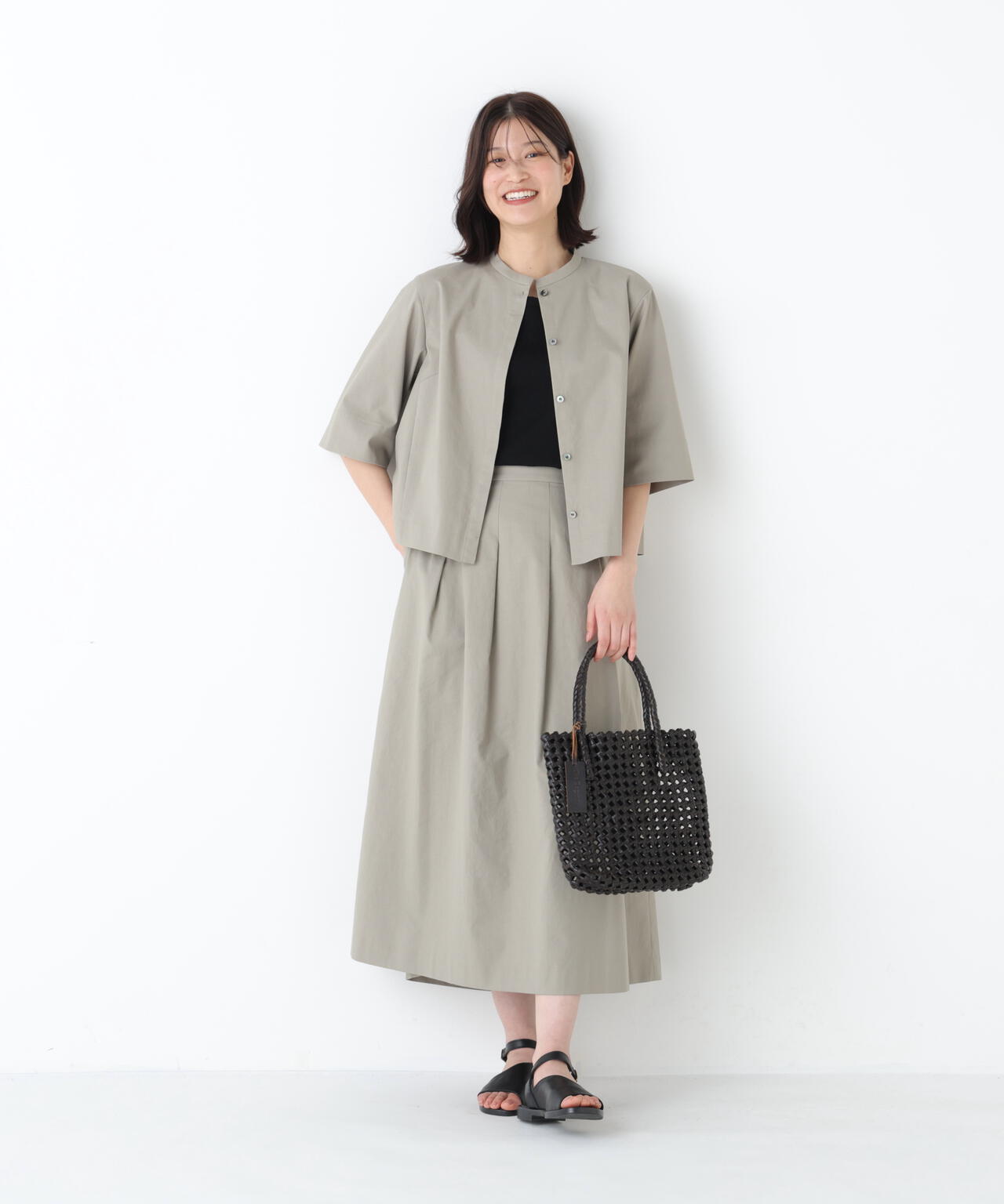 《リネン混/ 洗える》ストレッチタンブラーセットアップ