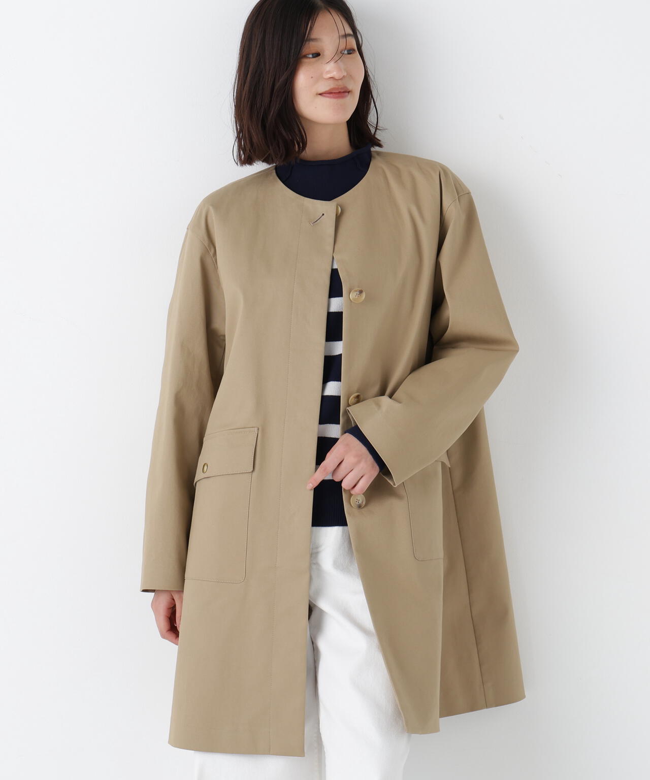 ライナー付きフラップノーカラーコート