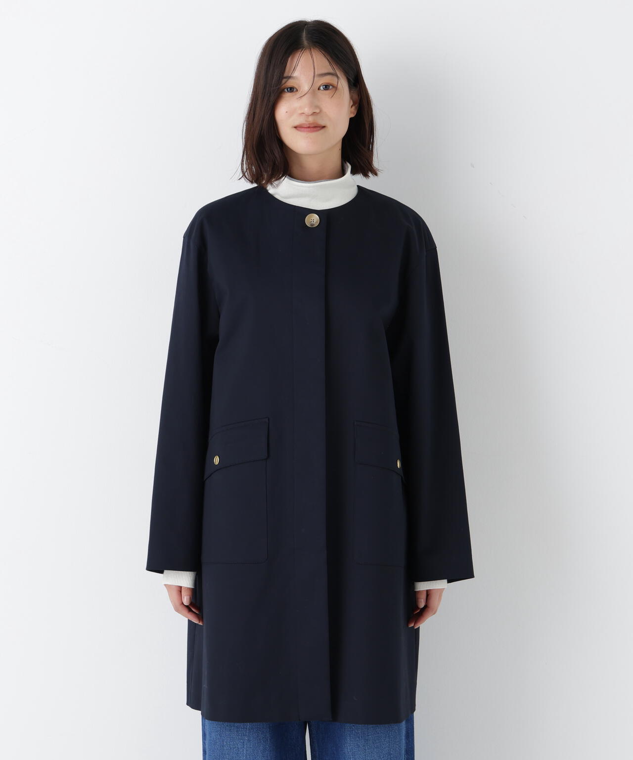 ライナー付きフラップノーカラーコート