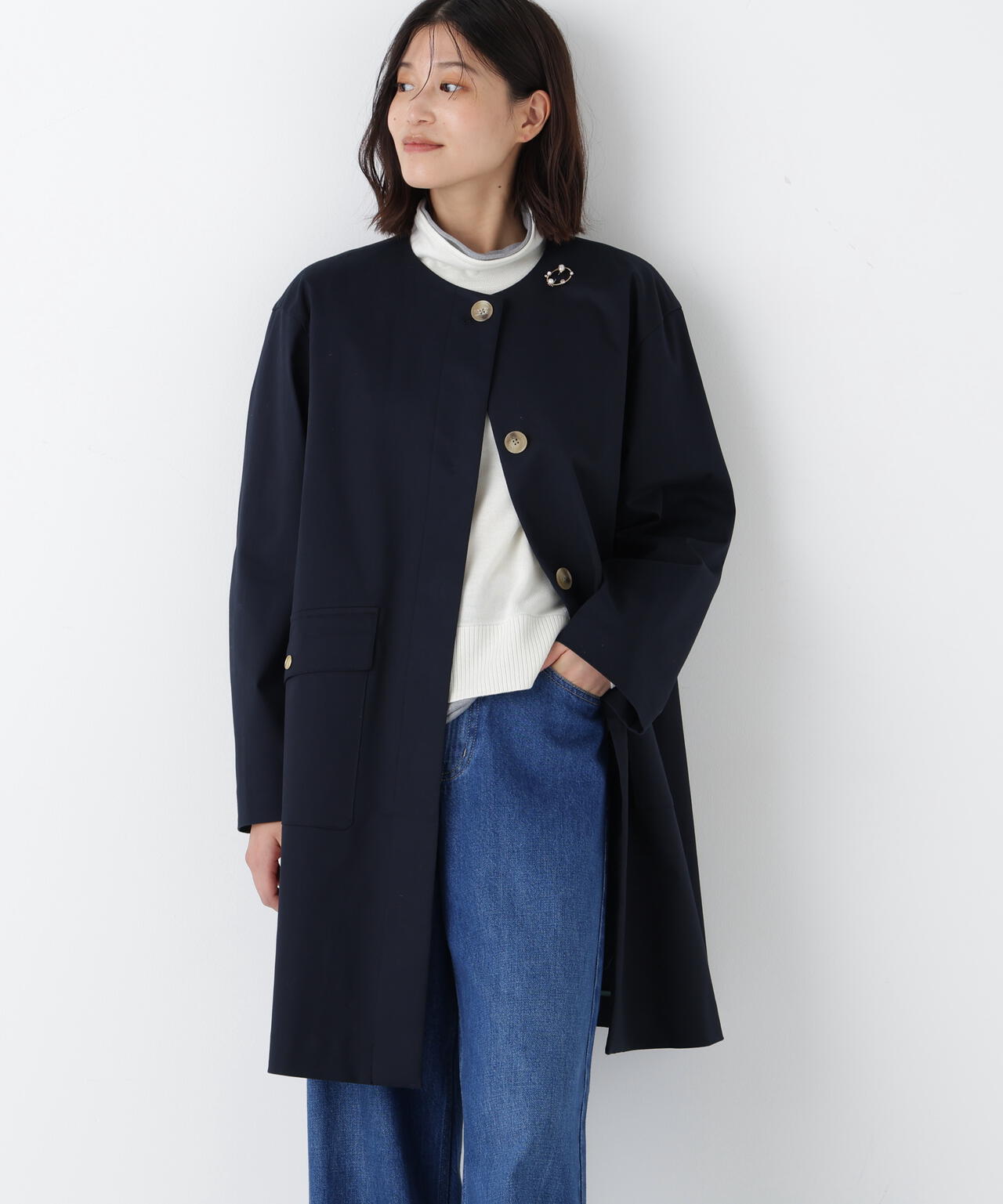 ライナー付きフラップノーカラーコート | human woman（ヒューマン