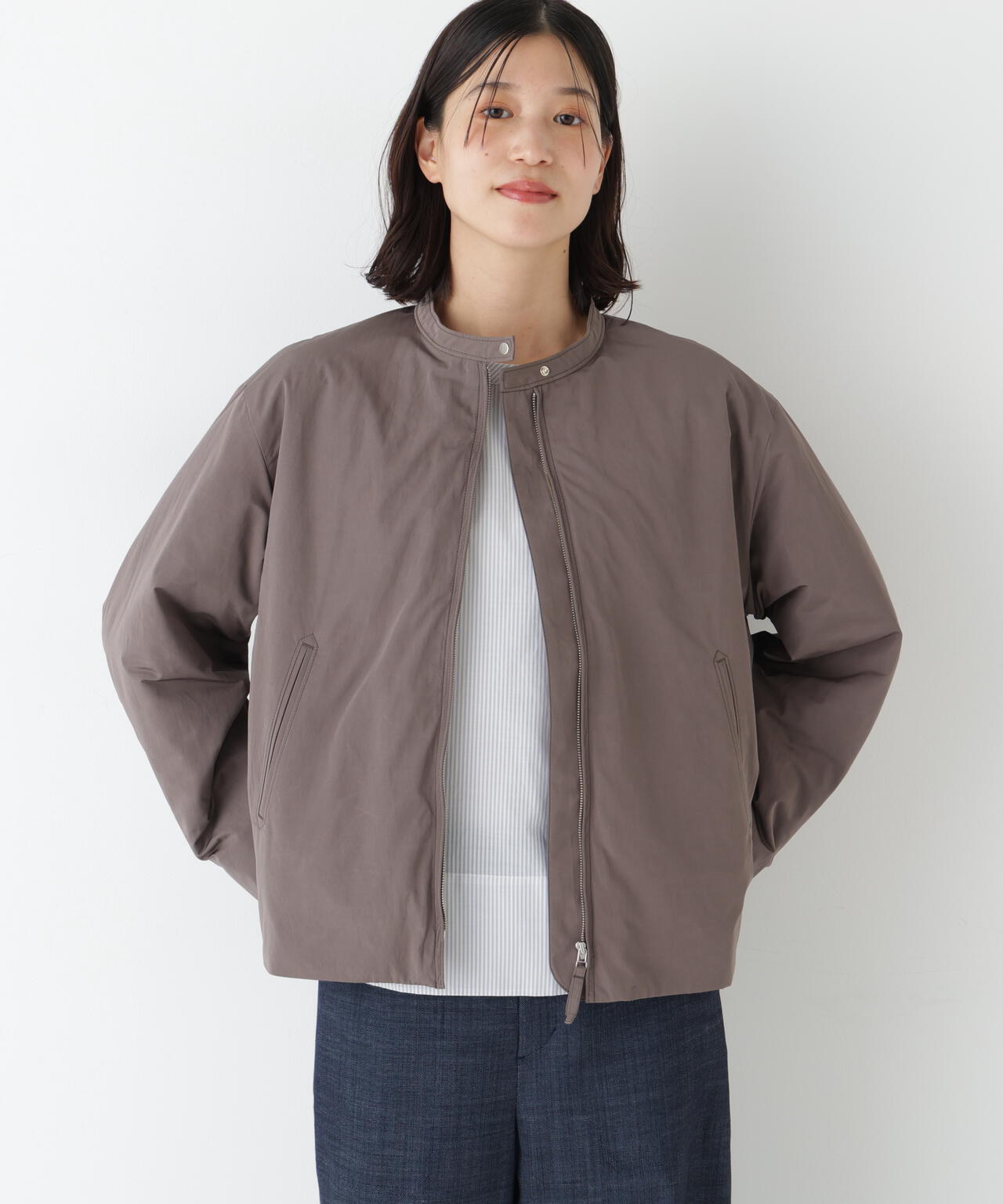 ≪弱撥水素材≫中綿入りタフタショートブルゾン