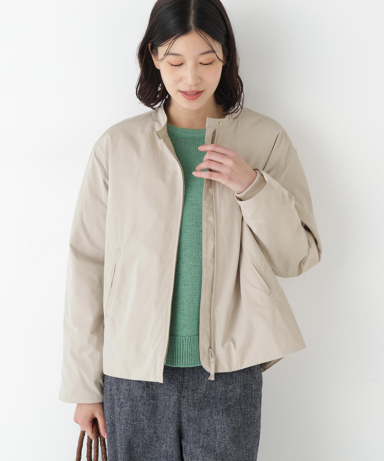 ANAYI 撥水タフタショートブルゾン 38 ベージュ 撥水タフタショートブルゾン ANAYI 撥水タフタショートブルゾン 38