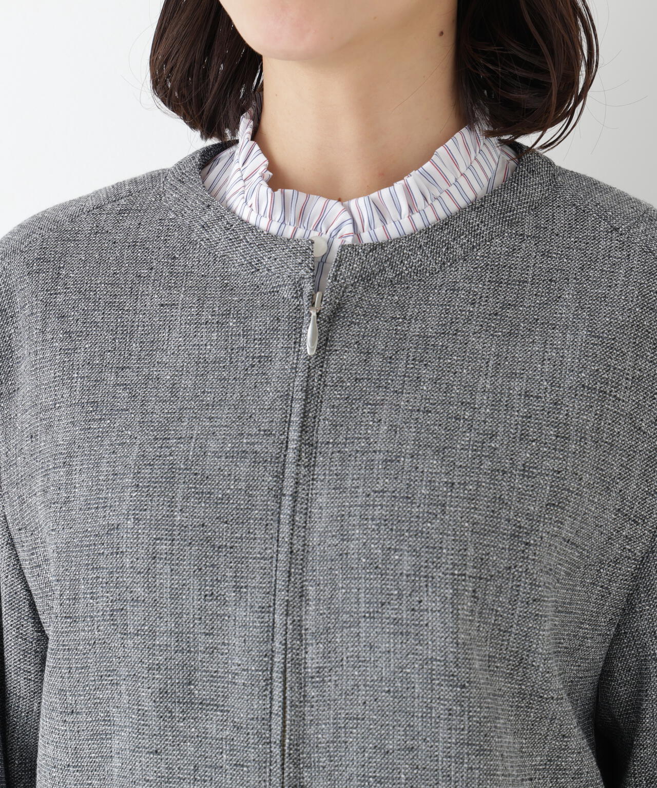 リングツィードノーカラーブルゾン