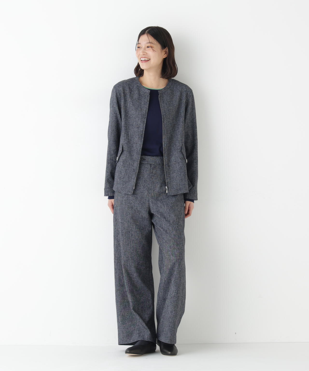 リングツィードノーカラーブルゾン