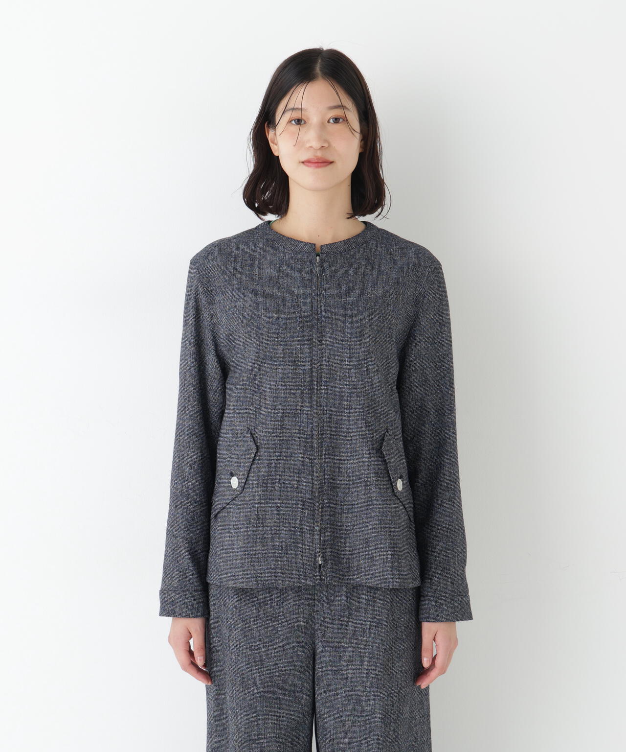 リングツィードノーカラーブルゾン