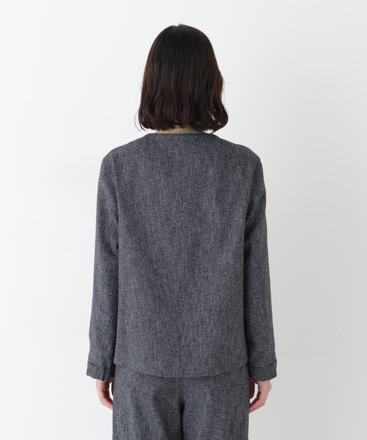 リングツィードノーカラーブルゾン