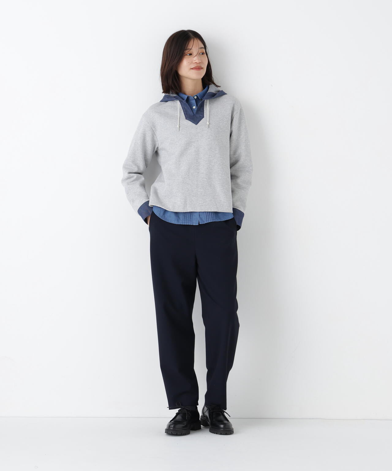 デニムドッキングフーディープルオーバー