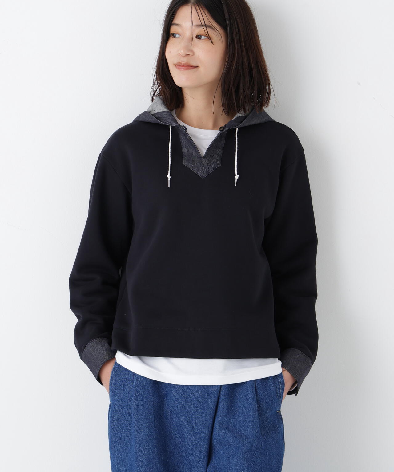 デニムドッキングフーディープルオーバー