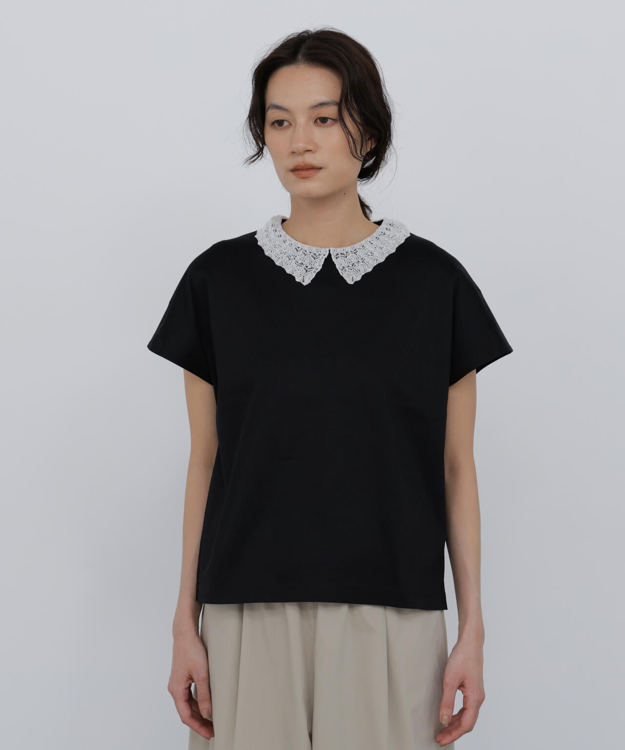 大人気追加生産》レース衿スムースTシャツ | human woman（ヒューマン