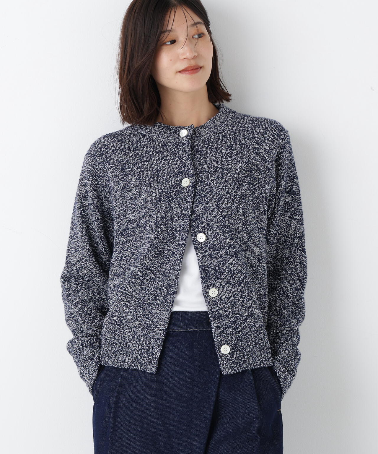 洗える》MIXヤーンクルーネックカーディガン | human woman