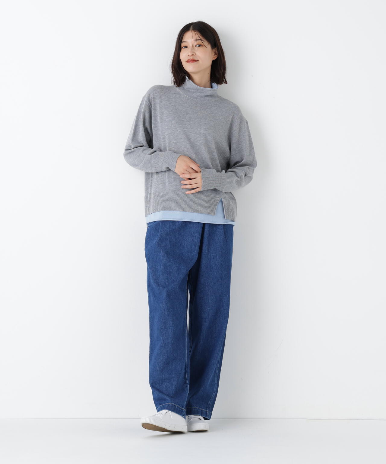 洗える》ウールMIXハイゲージバイカラーレイヤード タートルニット