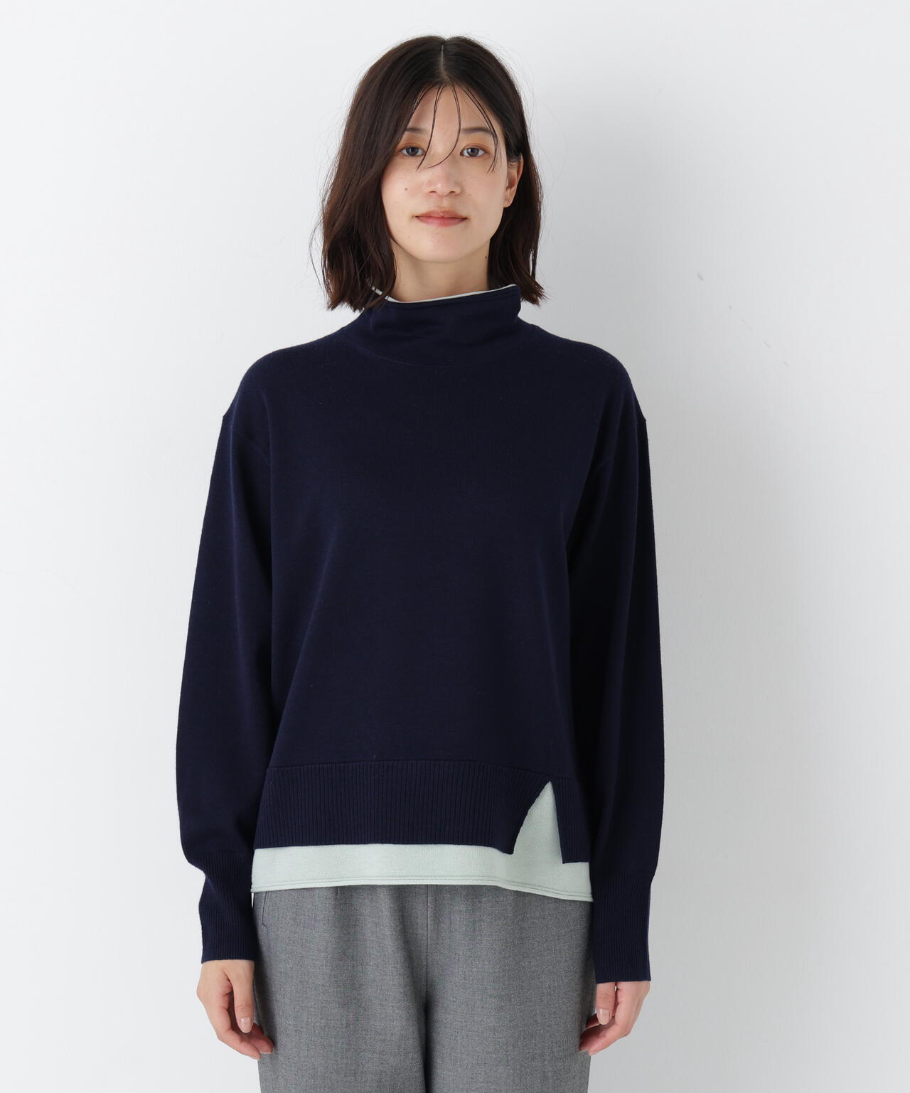 ウールＭＩＸハイゲージバイカラータートルＰ／Ｏ