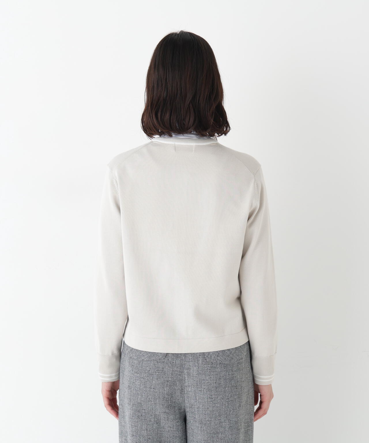 オーガニックコットン混プレーティングライン入カーディガン