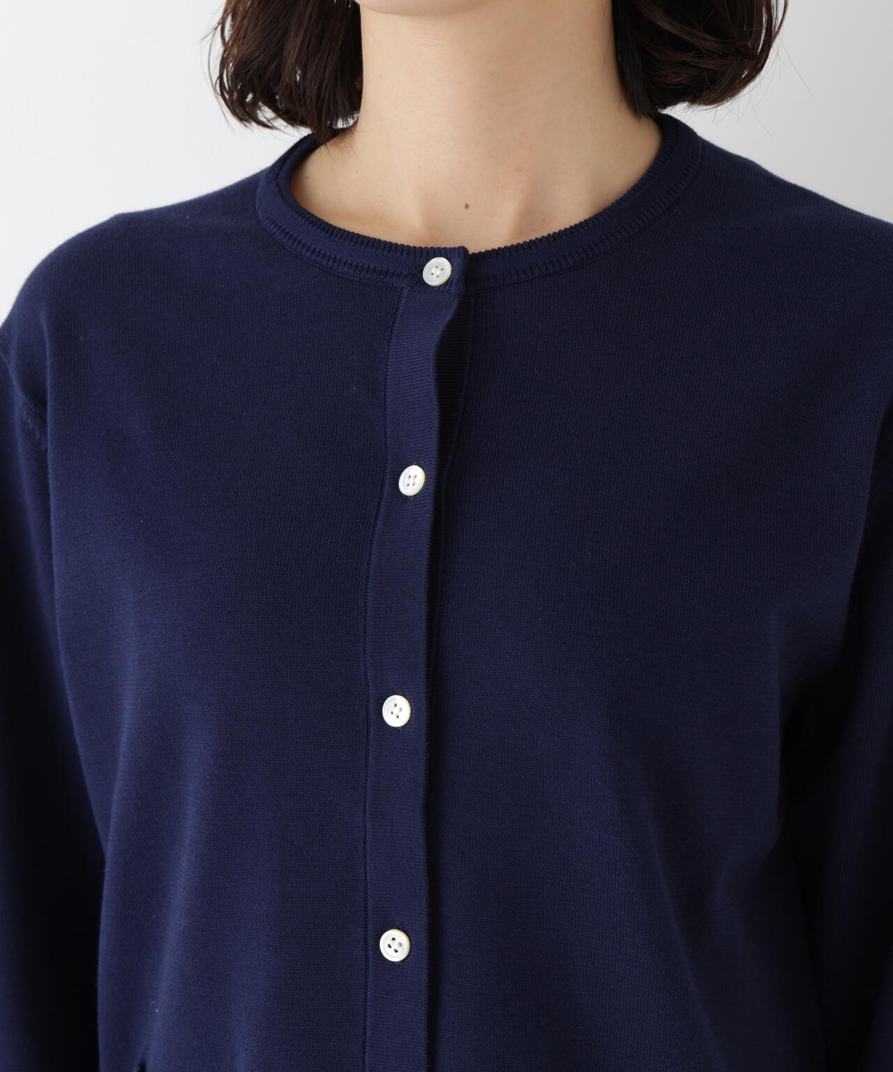 オーガニックコットン混プレーティングライン入カーディガン
