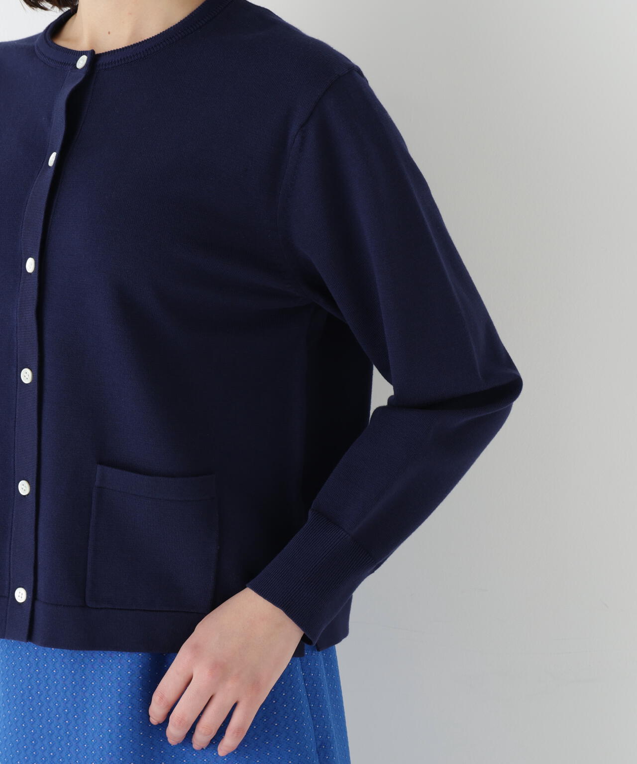 オーガニックコットン混プレーティングライン入カーディガン