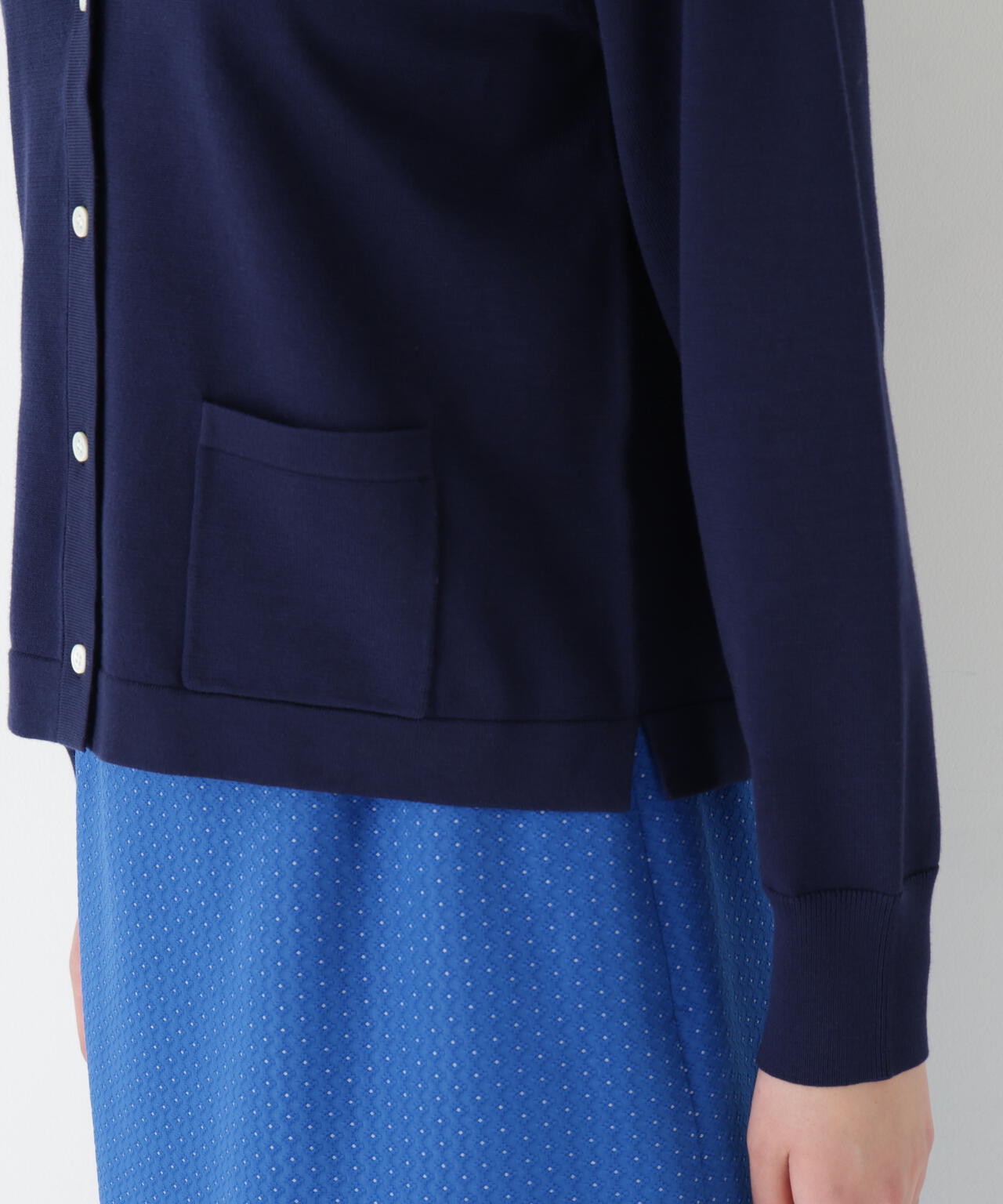 オーガニックコットン混プレーティングライン入カーディガン