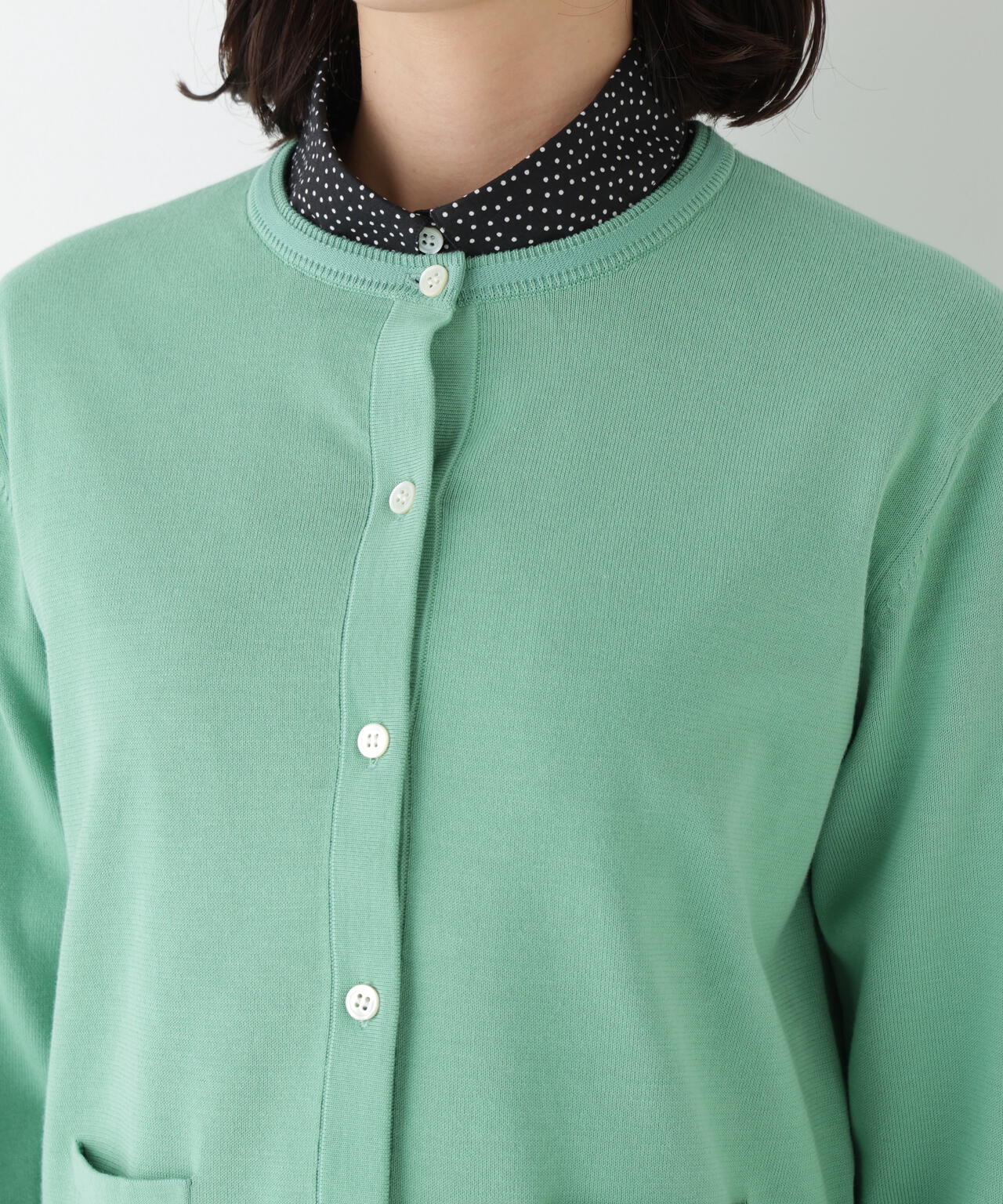 オーガニックコットン混プレーティングライン入カーディガン