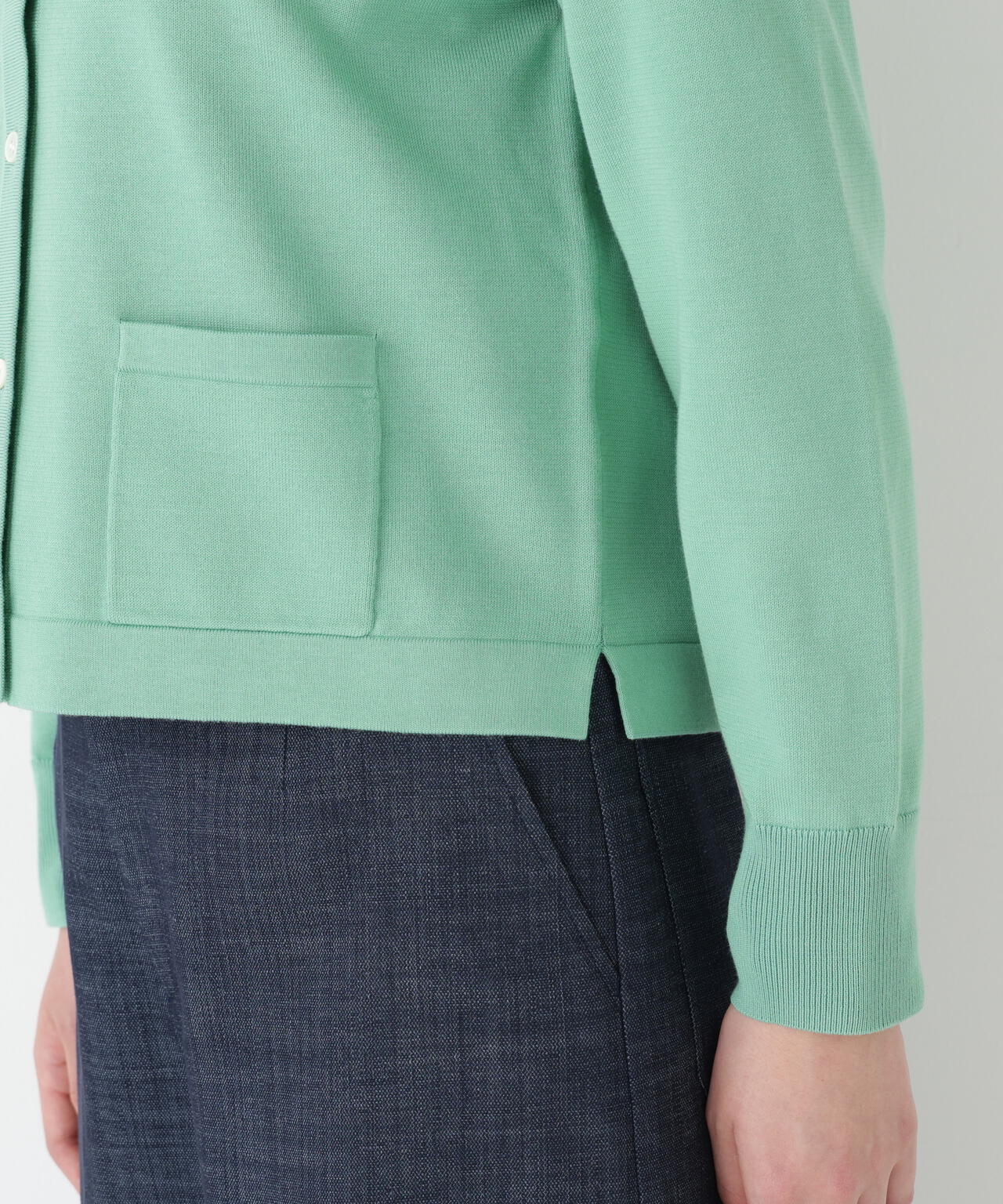 オーガニックコットン混プレーティングライン入カーディガン