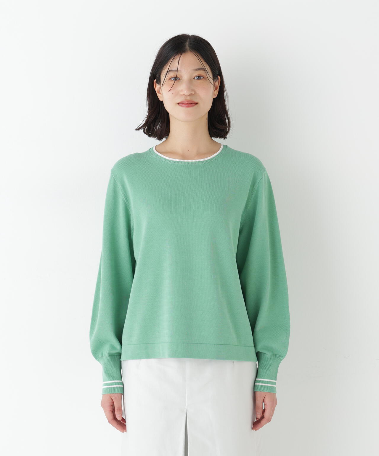 オーガニックコットン混ライン入プルオーバー | human woman