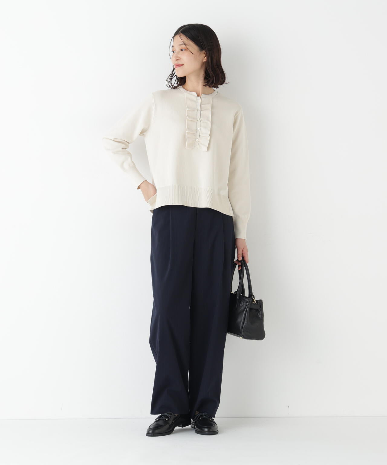 オーガニックコットン混プレーティング前立フリルプルオーバー