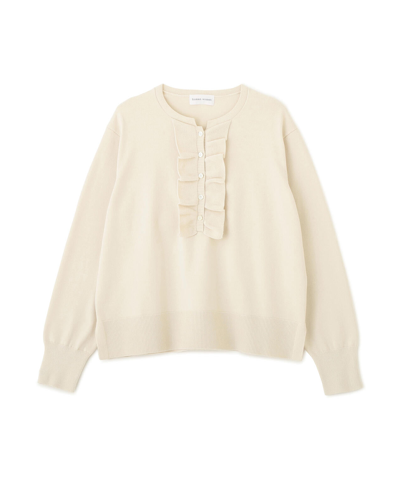 オーガニックコットン混プレーティング前立フリルプルオーバー