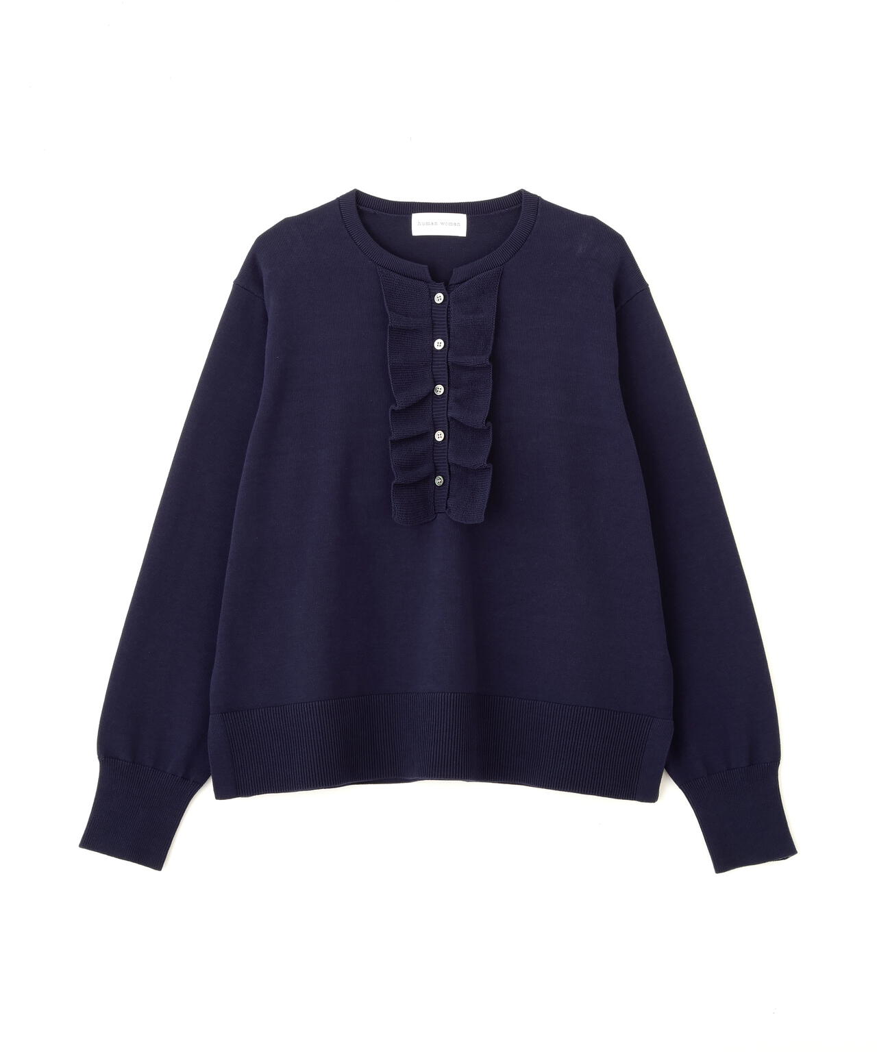 オーガニックコットン混プレーティング前立フリルプルオーバー