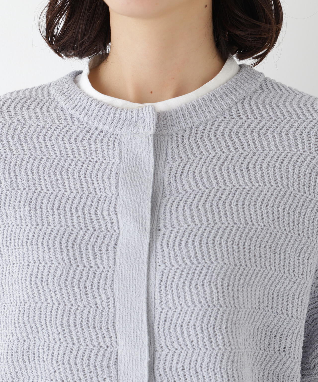 綿ポリエステルヘリンボーン柄半袖はおり