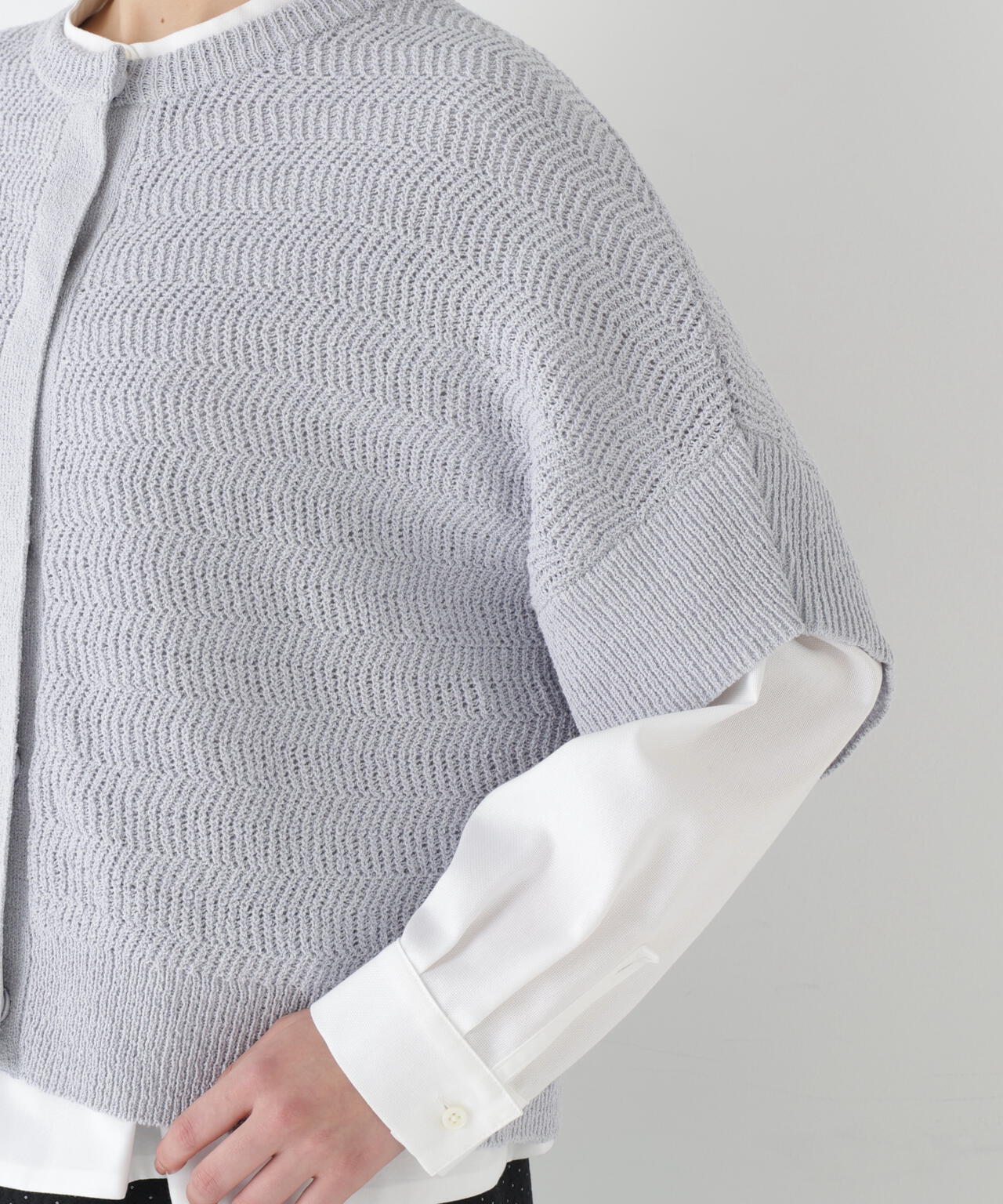 綿ポリエステルヘリンボーン柄半袖はおり