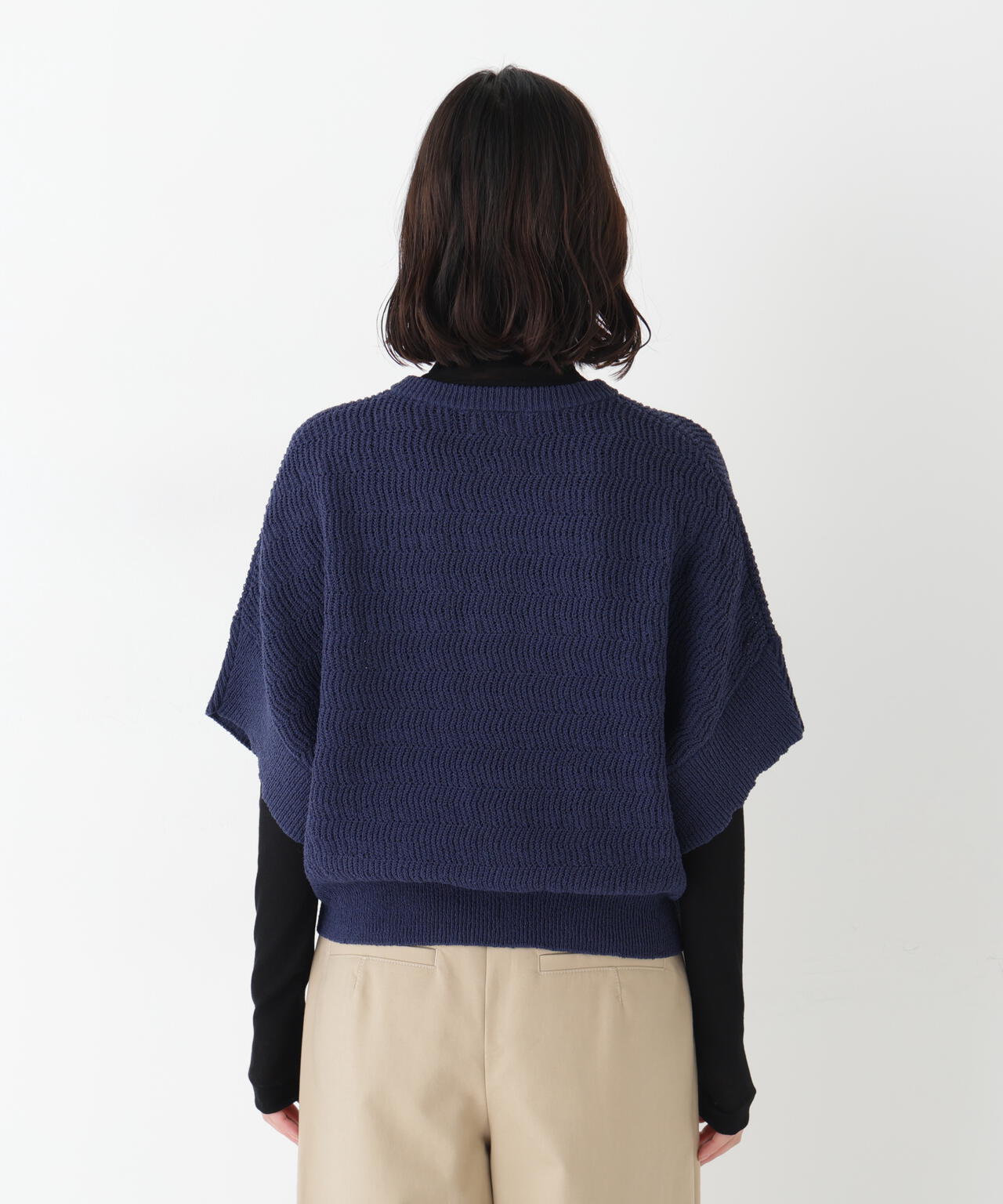 綿ポリエステルヘリンボーン柄半袖はおり