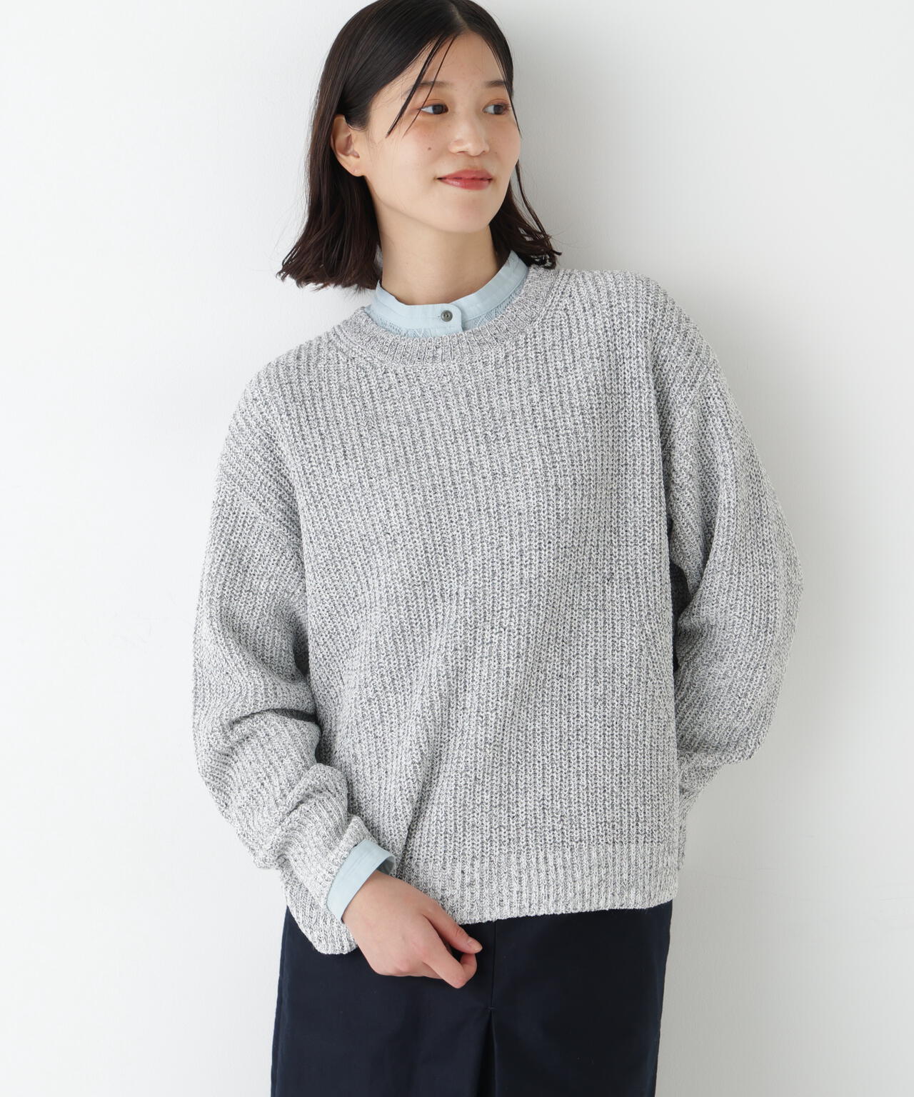 ネップ入ペーパーヤーン片畦クルーネックプルオーバー