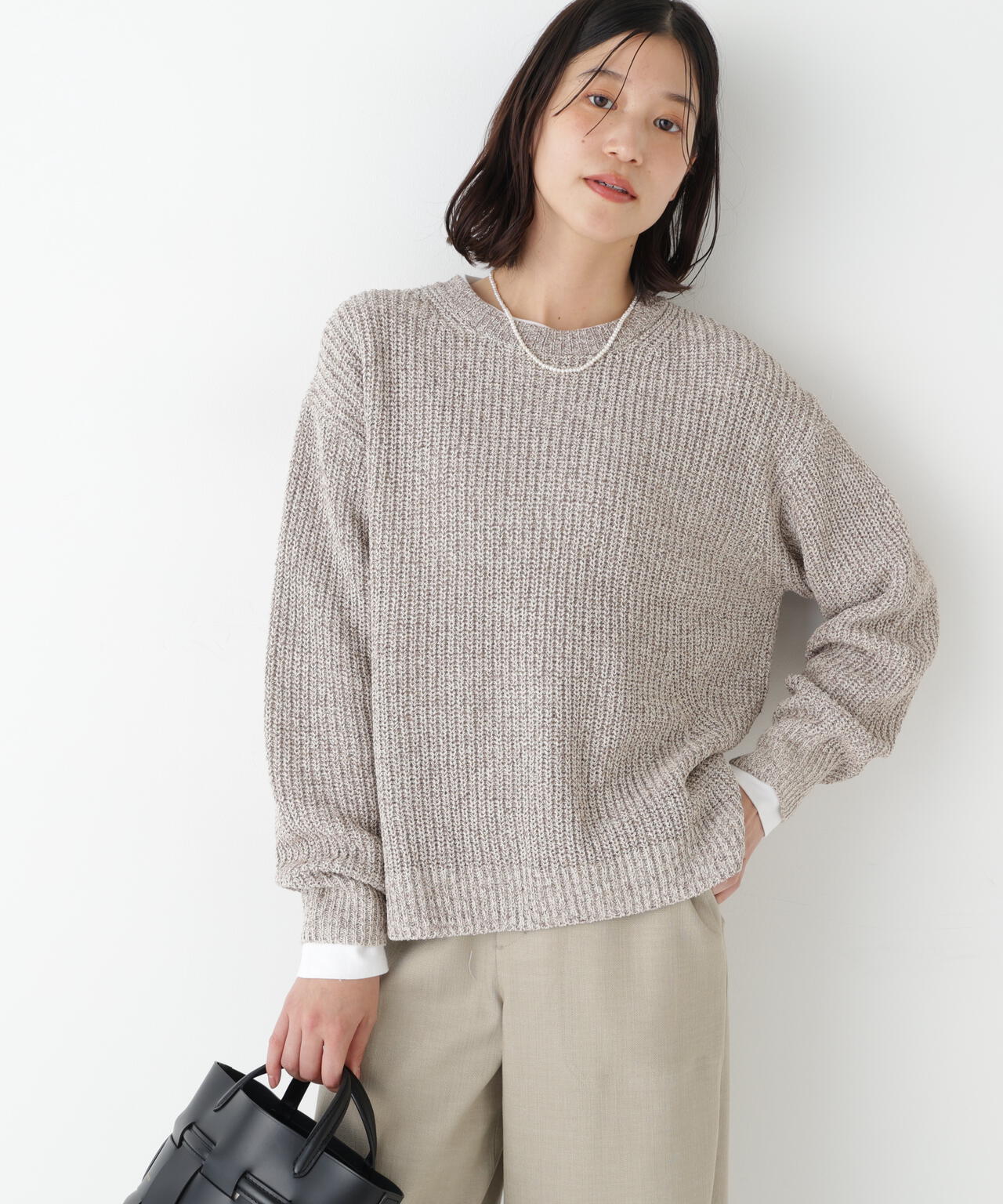 ネップ入ペーパーヤーン片畦クルーネックプルオーバー