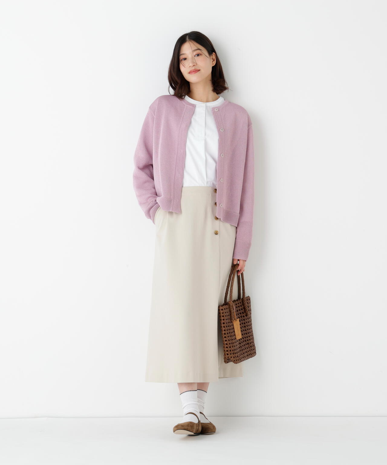 ミドルゲージギマクルーネックカーディガン