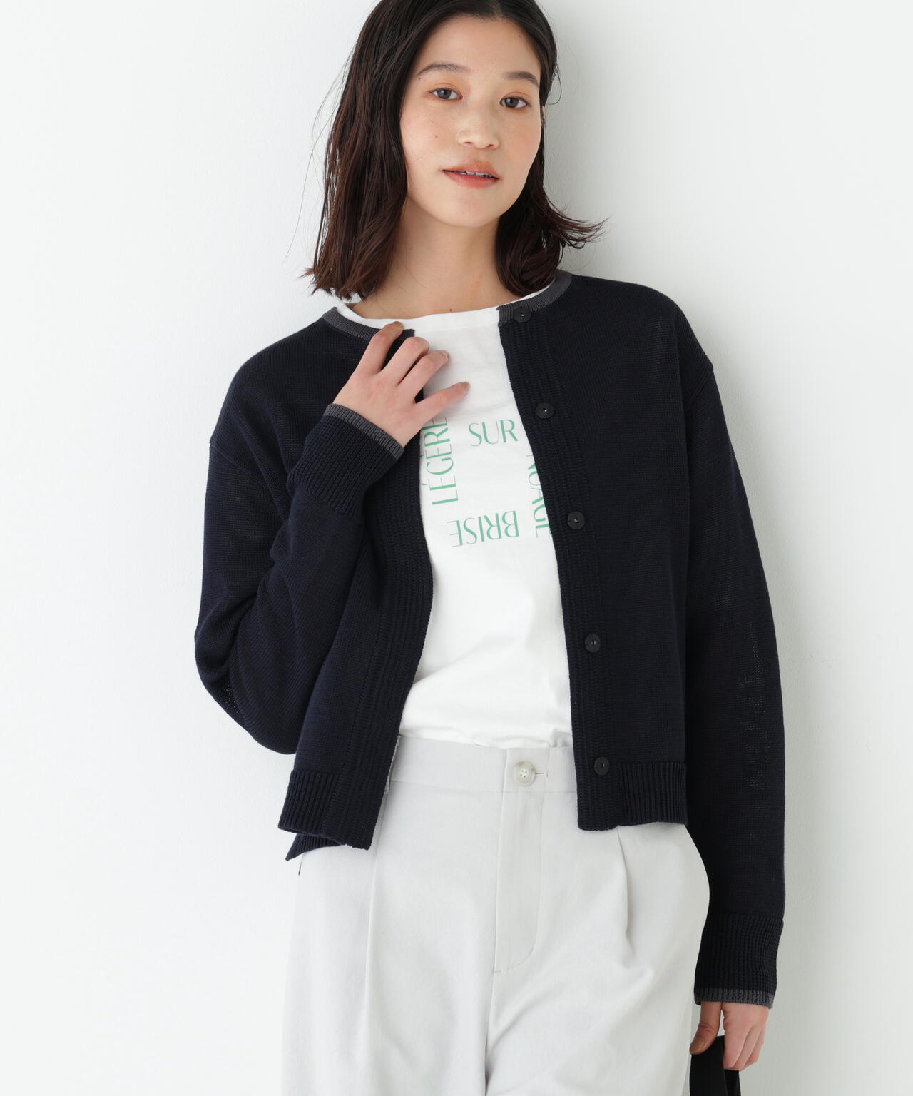 ミドルゲージギマクルーネックカーディガン