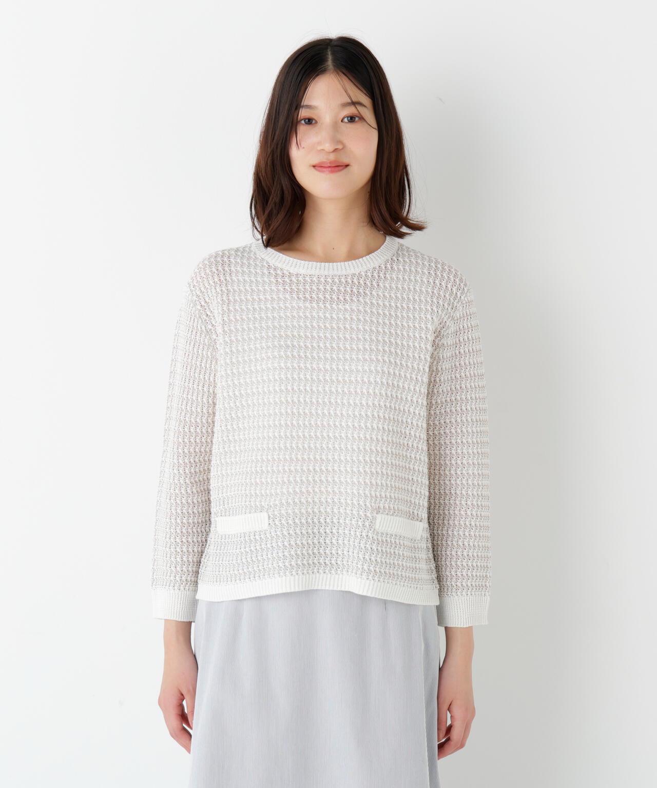 《名品 / 洗える》ミドルゲージ ギマ ミックスニットプルオーバー