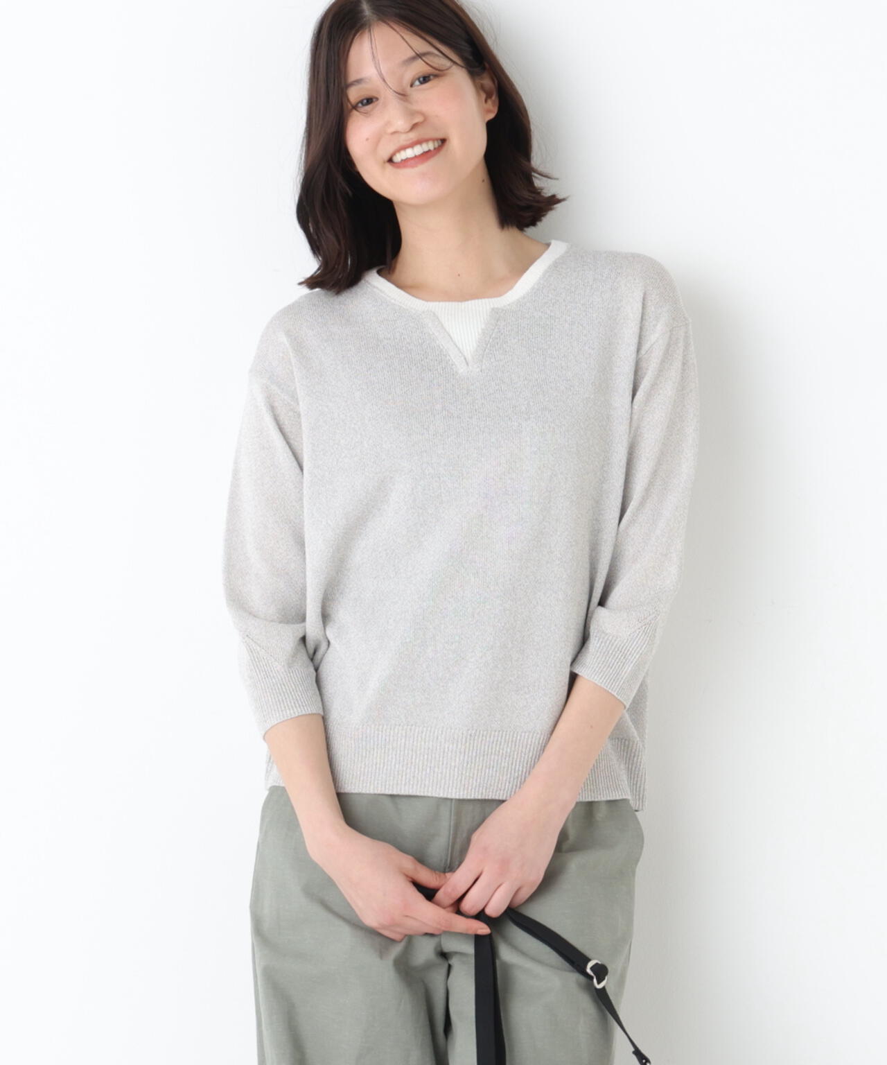 《名品 / 洗える》ペーパーヤーンクルーネックプルオーバー