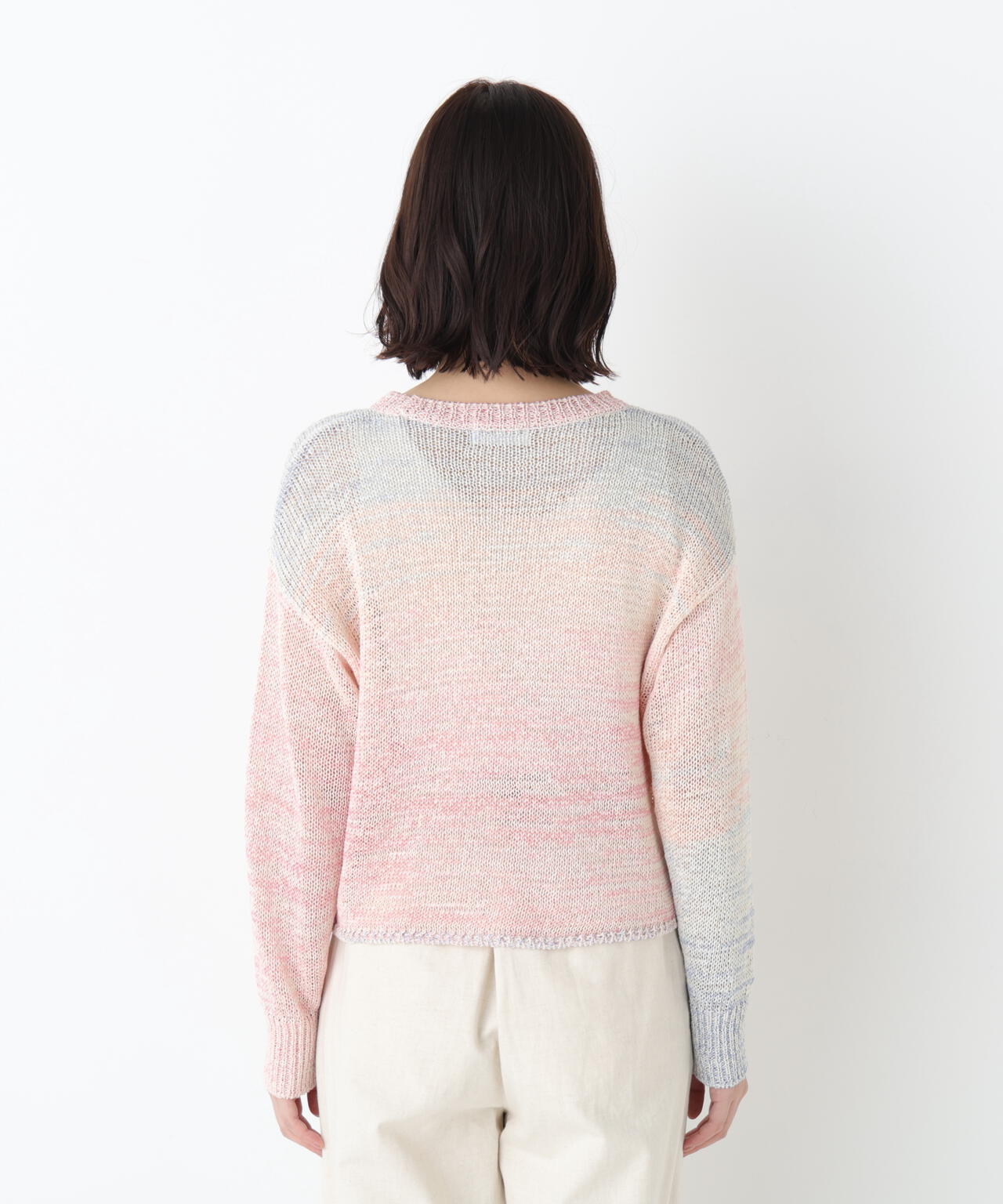 《洗える》コットン混 カスリヤーンクルーネックプルオーバー