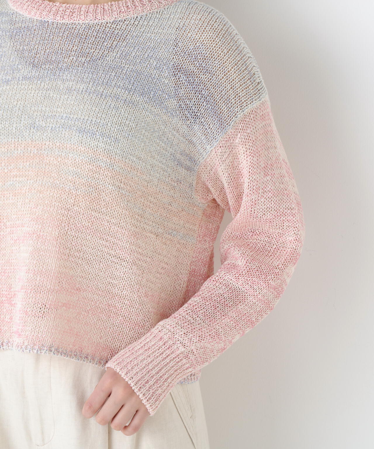 《洗える》コットン混 カスリヤーンクルーネックプルオーバー