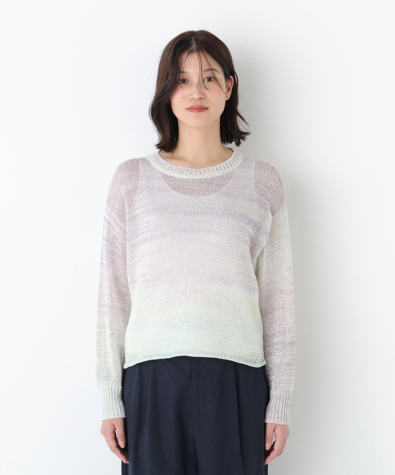 《洗える》コットン混 カスリヤーンクルーネックプルオーバー