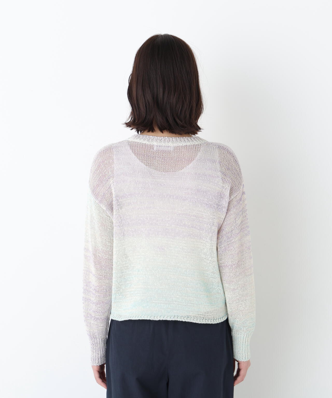 《洗える》コットン混 カスリヤーンクルーネックプルオーバー