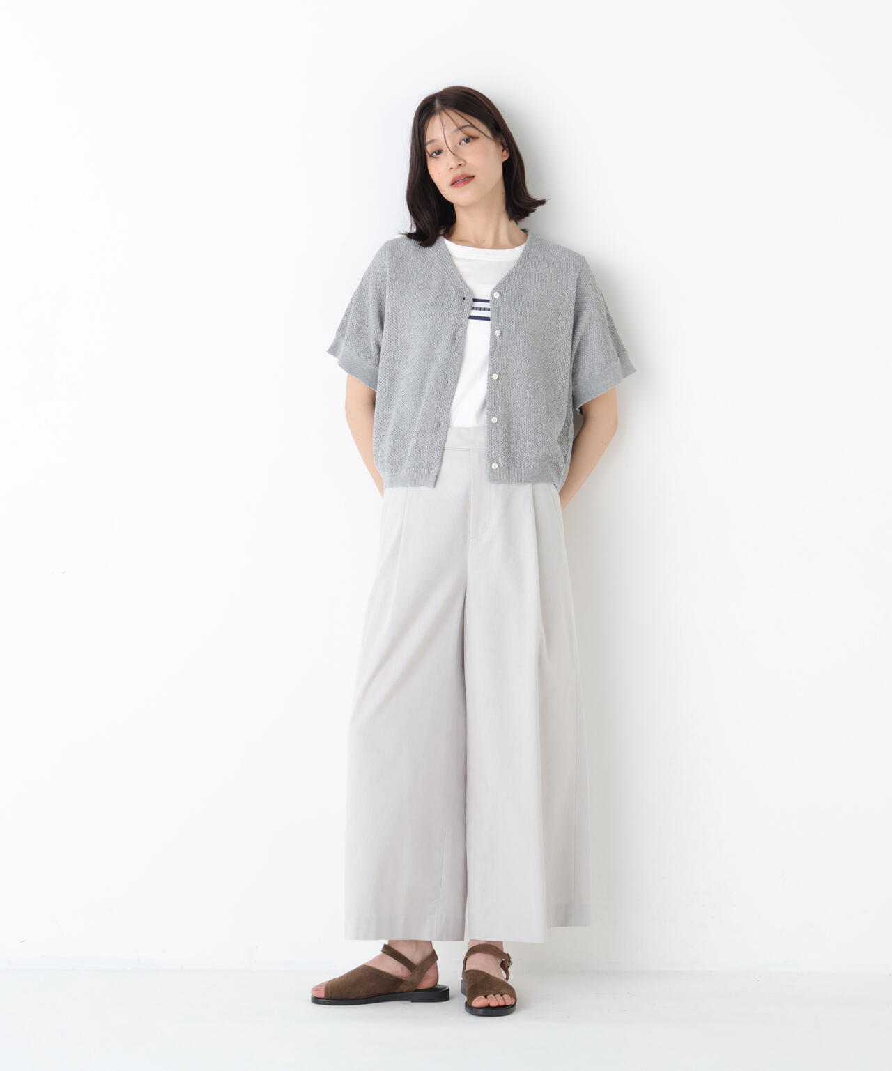 メッシュ柄ニットジレ