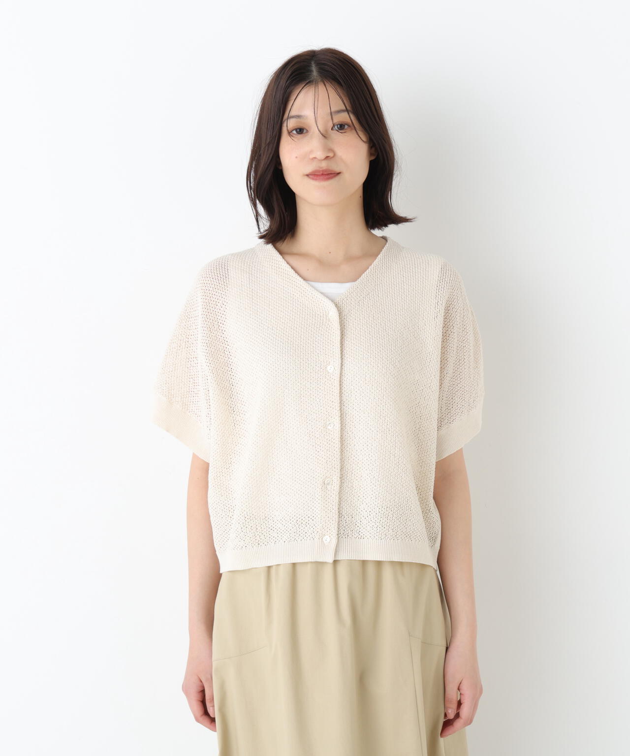 メッシュ柄ニットジレ