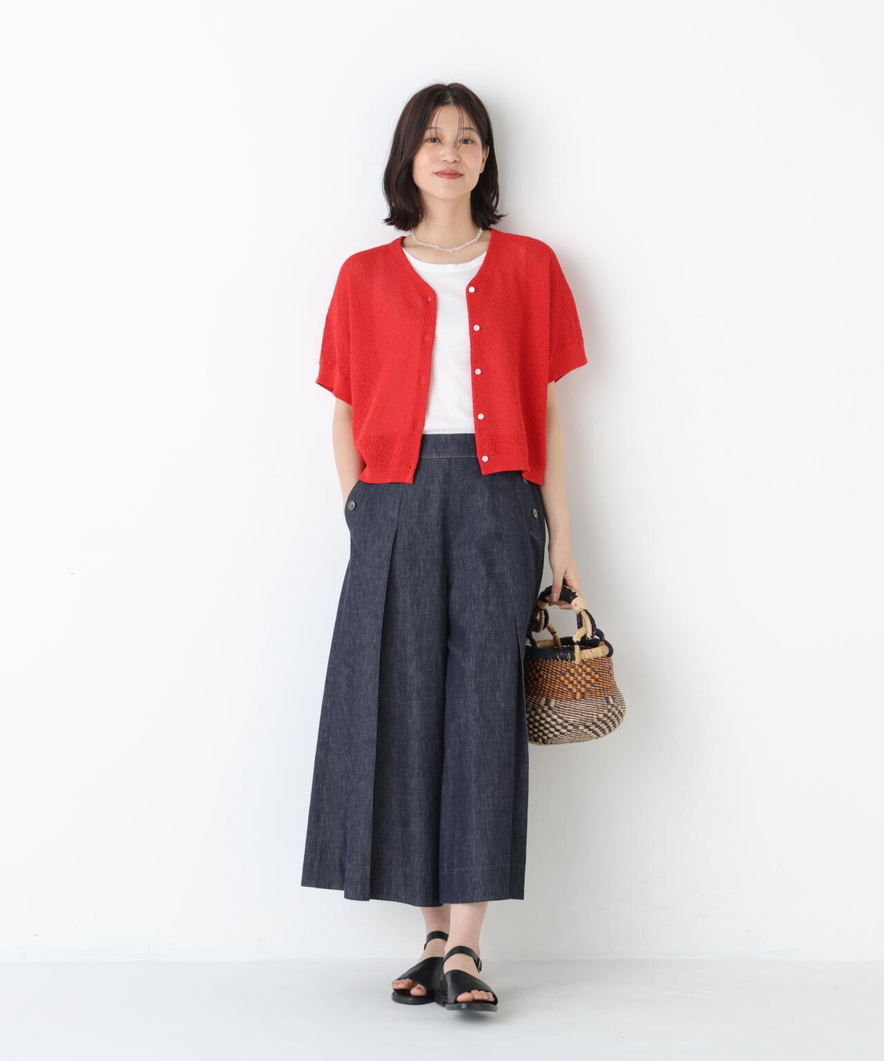 メッシュ柄ニットジレ