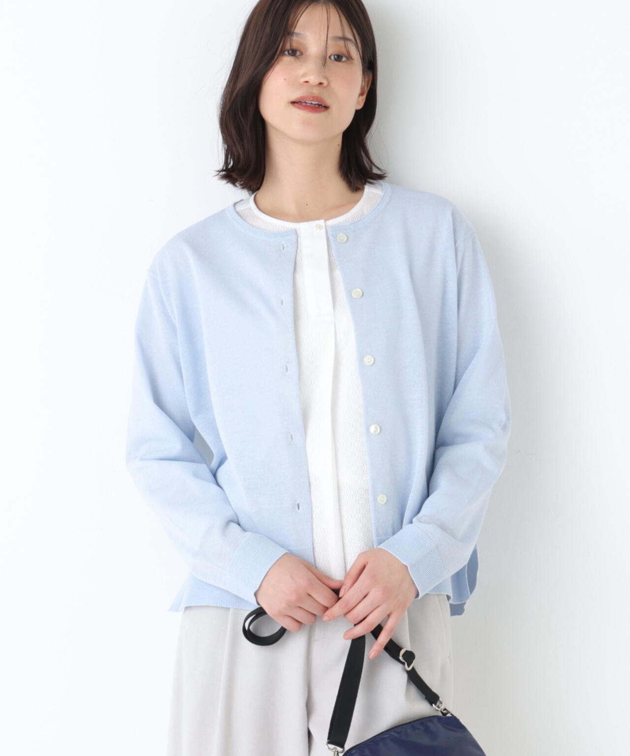 《洗える》麻混クルーネックニットカーディガン