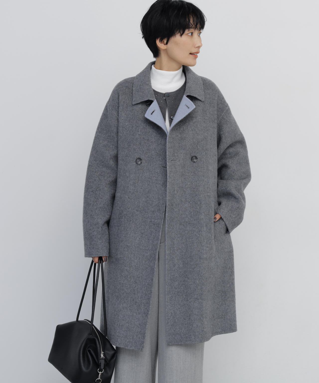 名品 / リバーシブル着用可》リバー ダブルステンカラーコート | human